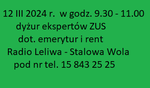 Stalowa Wola. Dyżur ekspertów ZUS w Radiu Leliwa.